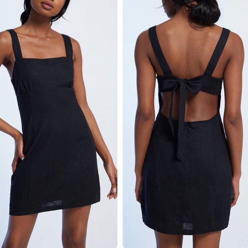 Linen black mini dress